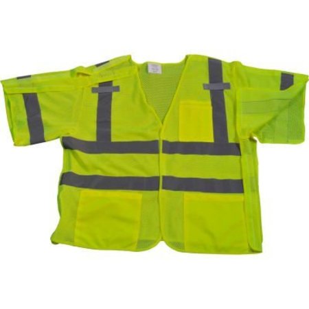 PETRA ROC INC Petra Roc 5-Point Breakaway Short Sleeve Safety Vest, ANSI Class 3, Polyester Mesh, Lime, 2XL/3XL LVM3-5PB-2X/3X
